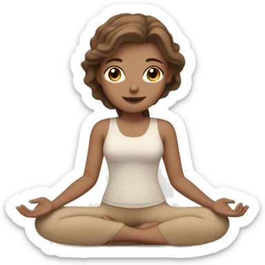 White Girl with brown hair doing yoga in beige tones  sticker