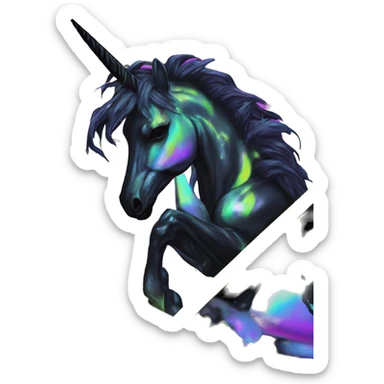 .Zombie_ Vaporwave black holographic oilslick zombie unicorn yellow caution tape graffiti Pegasus  sticker
