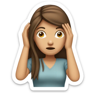 Emoji brown-haired woman with long straight hair holding her head with her hands in despair sticker