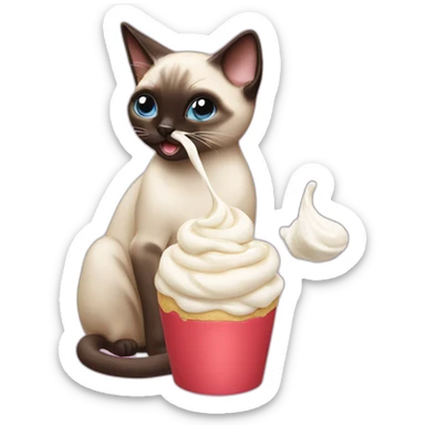 A Siamese cat eating whipped cream sticker