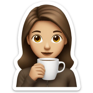 Girl with brown hair, drinking coffee sticker