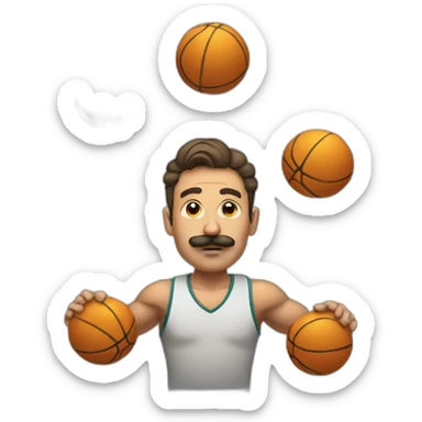  Man with mustache Expressively strenuously carrying a lot of balls sticker