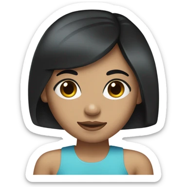 Blue-eyed girl with light skin and black straight hair with side swap bag sticker