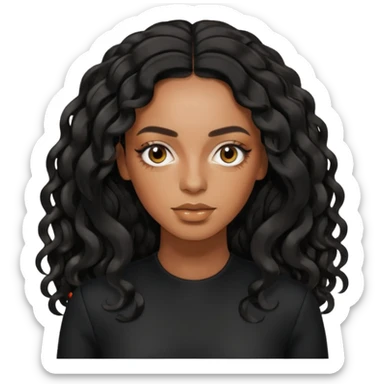 Solange with black long wavy hair, black outfit sticker