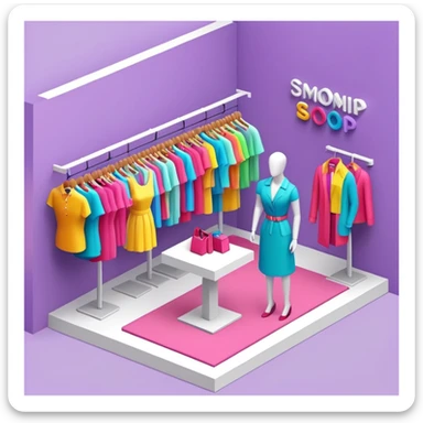 isometric clothing boutique shop with mannequins and colorful clothes sticker