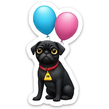 Black pug  and a ballon that says  “I’m sorry” sticker