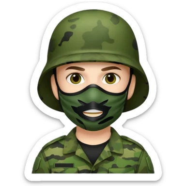 Soldier with green camo uniform and black mask sticker