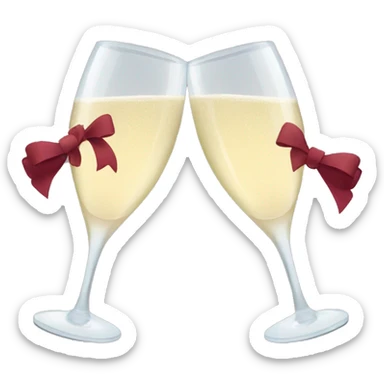 Two glasses of champagne cheering with burgundy bows sticker