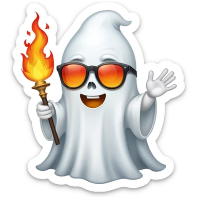 Ghost with fire and sunglasses sticker