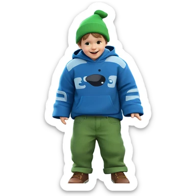 happy boy with hat and car sticker