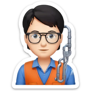Plumber with black hair, glasses and blue eyes and salopette sticker