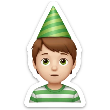a little boy with birthday hat, striped green shirt, brown hair















 sticker