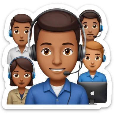 sinister looking phone scammer in sketchy call center from pakistan with smirk and brown skin sticker