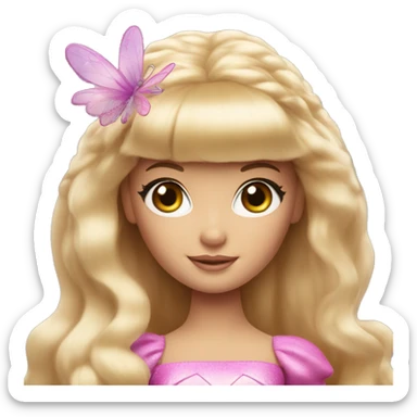 Blonde Barbie with full bangs and long hair and hazel eyes dressed as a fairy sticker