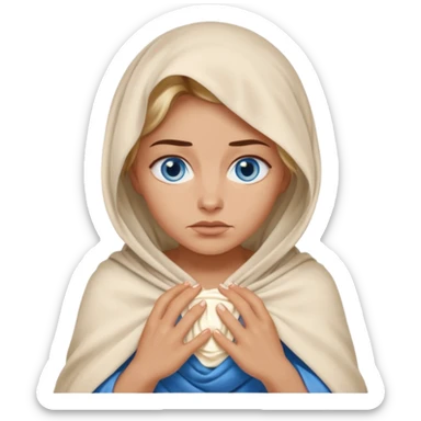 blue eyed desert woman cowered with creme cloth sticker