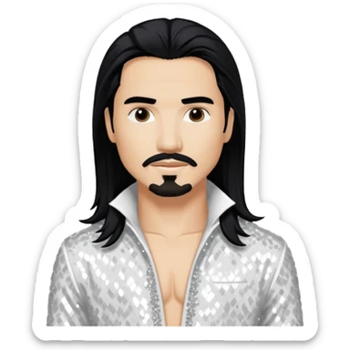 Kevin Richardson from Backstreet Boys with long black hair, white sequin outfit sticker