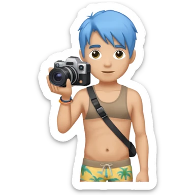 blue hair full body man with camera and beach outfit  standing sticker
