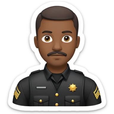 black soldier very short hair, short beard that connects seamlessly to his mustache,  in black bulletproof vest, black uniform sticker