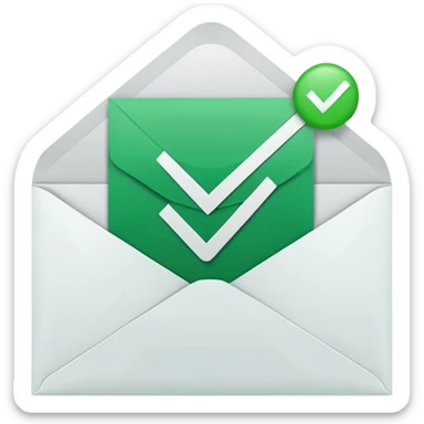 a letter with green checkbox inside the white envelop sticker