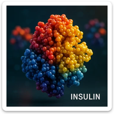 insulin represented with vivid colors, hyper realistic 4K style, molecular details, modern atmosphere sticker