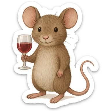 A mouse holding a glass of wine sticker