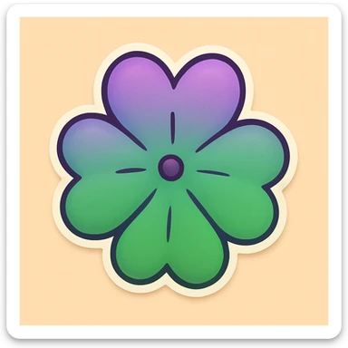Remove the stem and make the four leaf clover more bubbly, keep the cartoon style and the top to bottom purple to green gradient. sticker