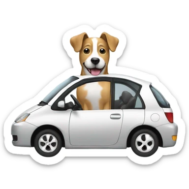 Dog driving a grey Prius really happy  sticker