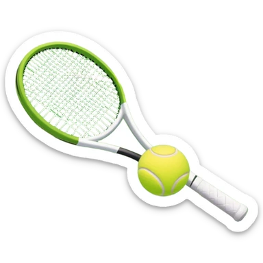 A tennis racket and a ball placed on the ground, with a tennis court in the background. The court lines and net are visible, emphasizing the structure and focus of the sport, creating a dynamic and energetic vibe. sticker