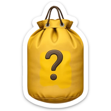 heavy bag printed with overstuffed with yellow question marks sticker