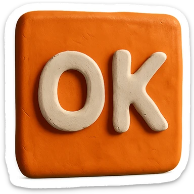 OK text in an orange square sticker