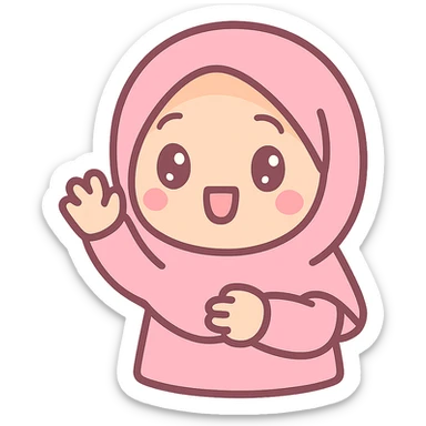 adorable cartoon character in a hijab, cheerful expression sticker