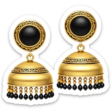 A small beautiful jhumka pair in golden black color with very  no stones design... Liie in the image.., sticker