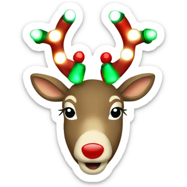Reindeer with red, green, & white vintage Christmas lights  sticker