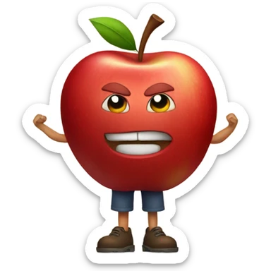 Personified red Apple with arms and legs sticker