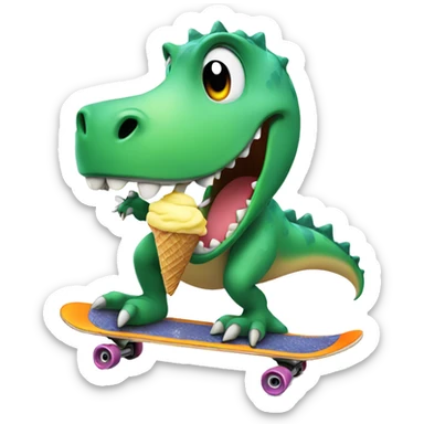 dinosaur on skateboard eating ice cream  sticker
