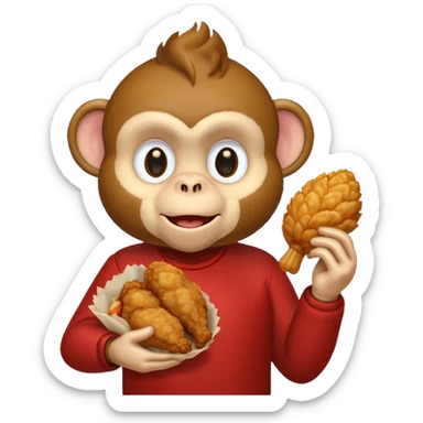 High monkey holding fried chicken sticker
