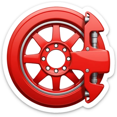 Apple-style emoji of a car wheel with a red brake caliper, clean simple emoji design, smooth shapes, flat yet slightly glossy look, centered on transparent background, no text, no extra details
 sticker
