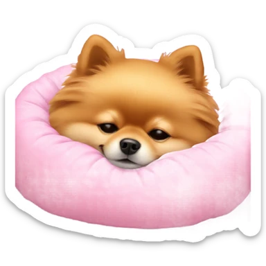 Sleeping Pomeranian in pink dog bed sticker