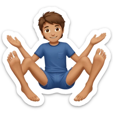 barefooted boy with messy hair spreading his legs  sticker