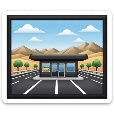 a rest stop on a highway between cities sticker