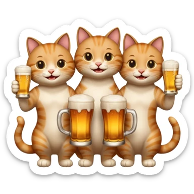 four happy cats drinking beers together toasting sticker