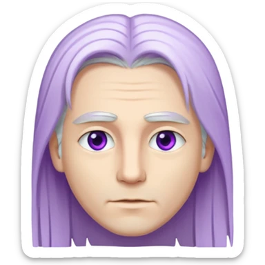 Beyaz uzun ve düz saçları olan,mor göz rengi olan, bembeyaz tenli bir erkek,genç,gözleri hafif çekik ve saçları da teni de bembeyaz olacak,genç olacak,kırışıklığı olmayacak,gözleri çekik ve mor renk olacak sticker