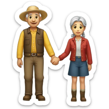 young female and old farmer holding hands sticker