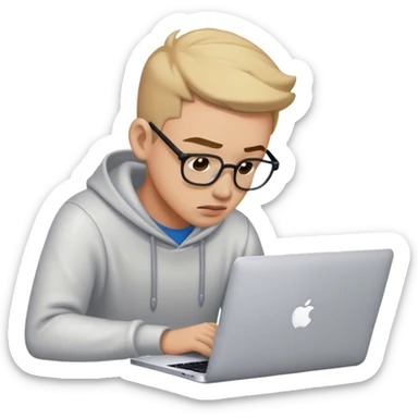 man working on his macbook laptop looking down sticker