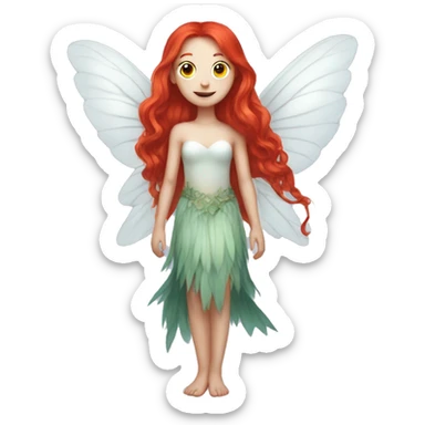 a white skin fairy, long red hair and wings sticker