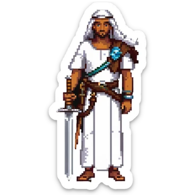 ancient Arab man with a sword on his shoulder sticker