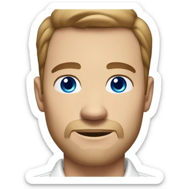 Portrait of an adult guy with light brown hair, serious, light skin, brown stubble, blue eyes, wearing a white office shirt. sticker