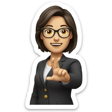 shoulder length brunette teacher wearing glasses and waving sticker