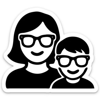 A happy woman with brown hair and a child boy, both wearing Ray-Ban glasses sticker