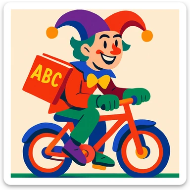 A teacher riding a bike with a joker-like aura sticker